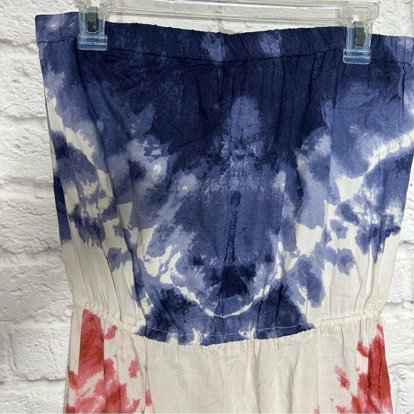 Angie Women's Tie Dye Red and Blue Strapless Long Maxi Dress - Picture 8 of 14